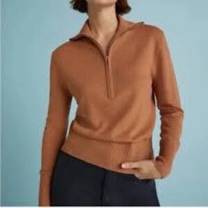 EVERLANE The Luxe Merino Half-Zip Sweater Wool Yak Tawny Brown XS NEW $160